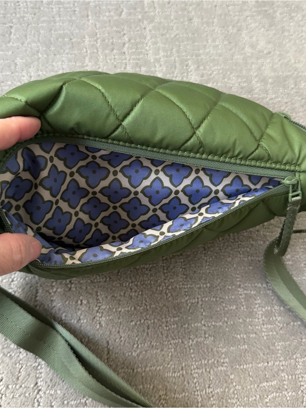 Vera Bradley Medium Crescent Sling Crossbody in Pearlized Cedar Green - Picture 3 of 7